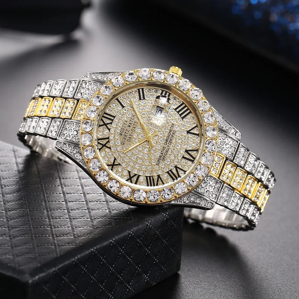 Hip Hop Diamond Bling Watch Men Gold Color Men’S Quartz Watches Luxury Male Clock Relogio Masculino Dropshipping Gifts