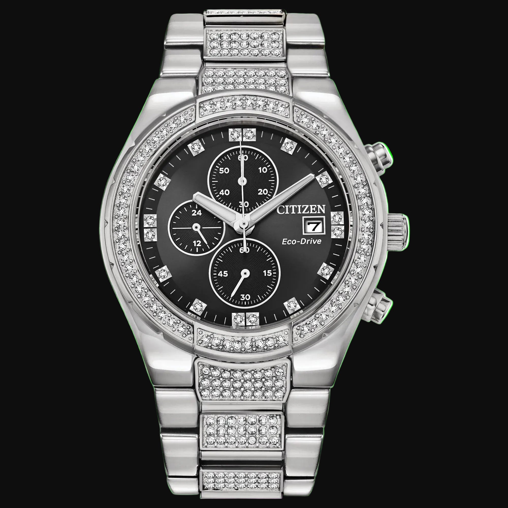 Men'S Eco-Drive Crystal Accented Chronograph Stainless Steel Watch - CA0750-53E