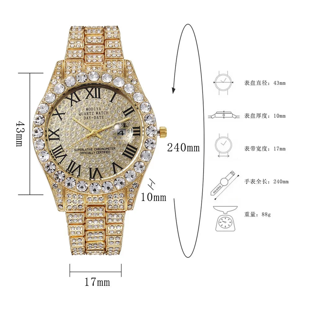 Hip Hop Diamond Bling Watch Men Gold Color Men’S Quartz Watches Luxury Male Clock Relogio Masculino Dropshipping Gifts