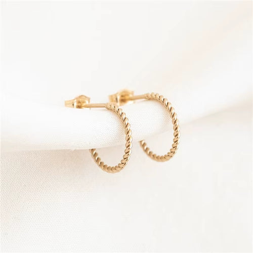 Real 14K Gold Filled Braided Hoop Earings Boho Twist Hoop Earrings Minimalist Jewelry Tarnish Resist Hypoallergenic Earrings
