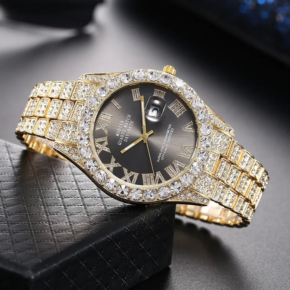 Hip Hop Diamond Bling Watch Men Gold Color Men’S Quartz Watches Luxury Male Clock Relogio Masculino Dropshipping Gifts