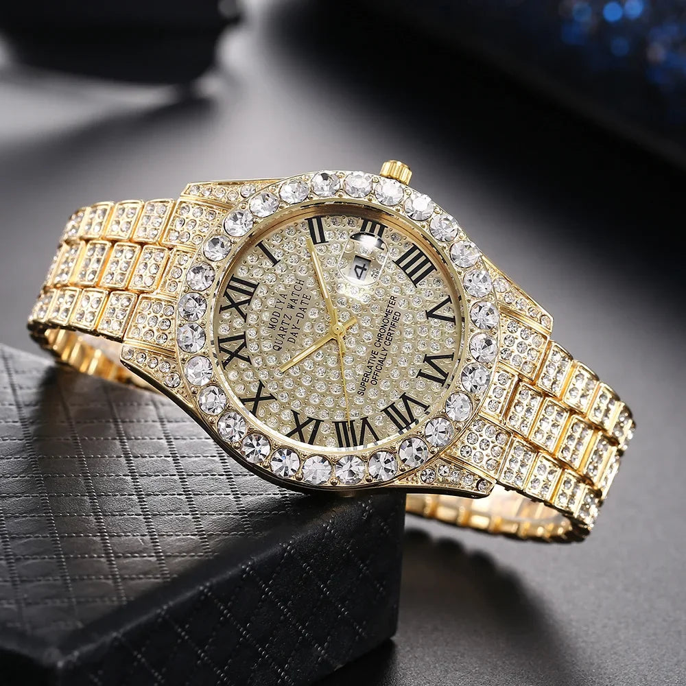 Hip Hop Diamond Bling Watch Men Gold Color Men’S Quartz Watches Luxury Male Clock Relogio Masculino Dropshipping Gifts